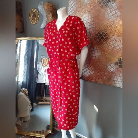 Vintage Abstract Print Button Down Midi Dress - Picture 3 of 13